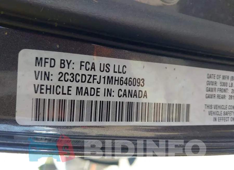 2C3CDZFJ1MH646093 Photo# 9