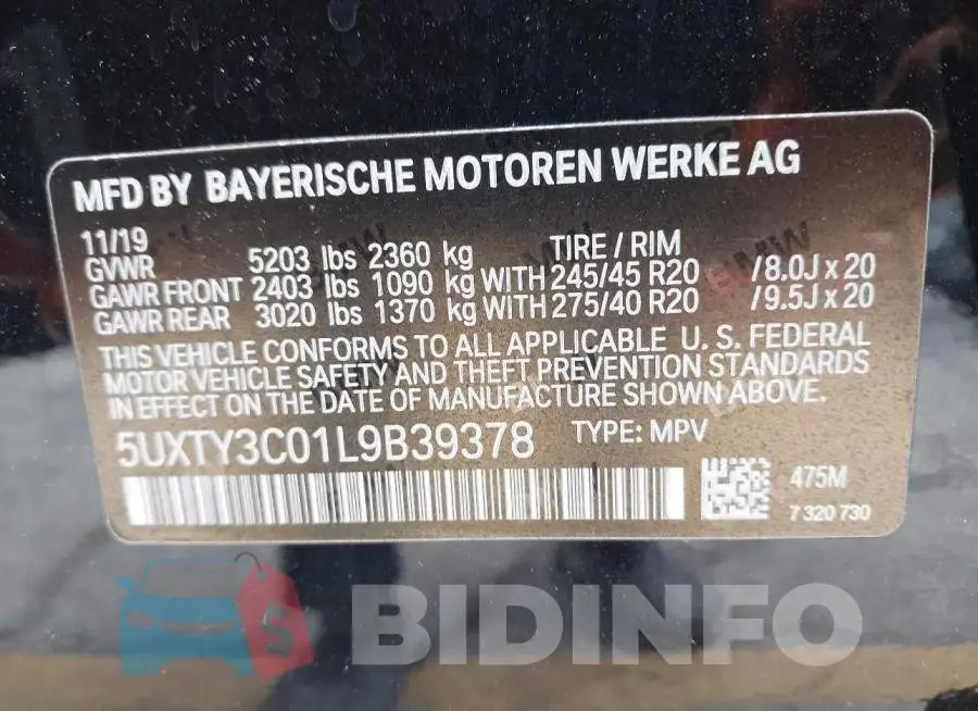5UXTY3C01L9B39378 Photo# 9