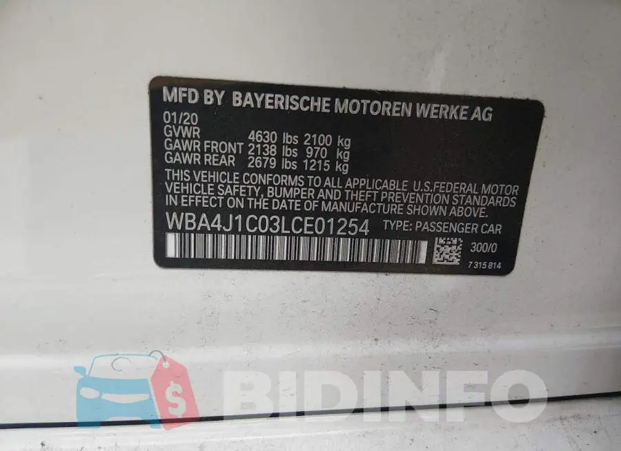 WBA4J1C03LCE01254 Photo# 9