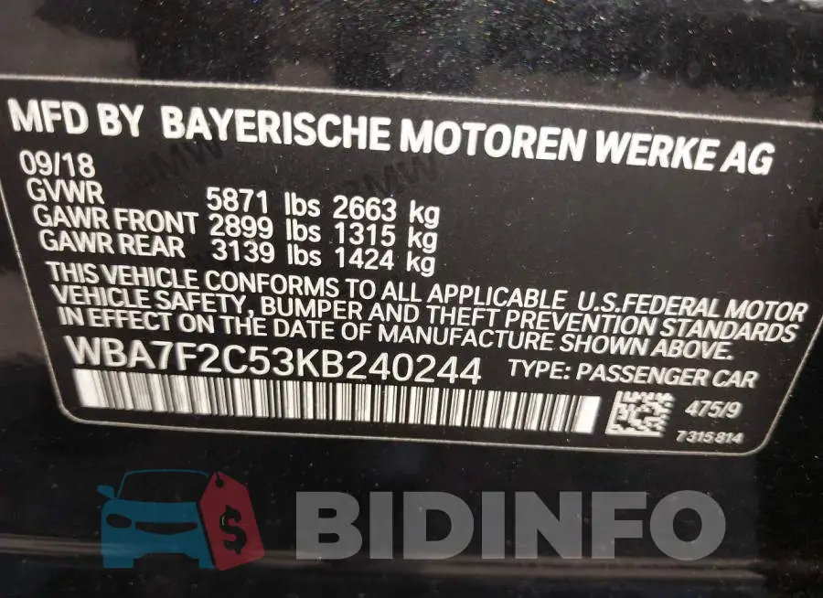 WBA7F2C53KB240244 Photo# 9