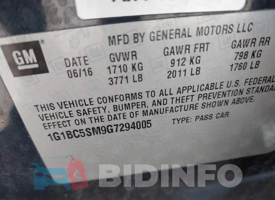 1G1BC5SM9G7294005 Photo# 9