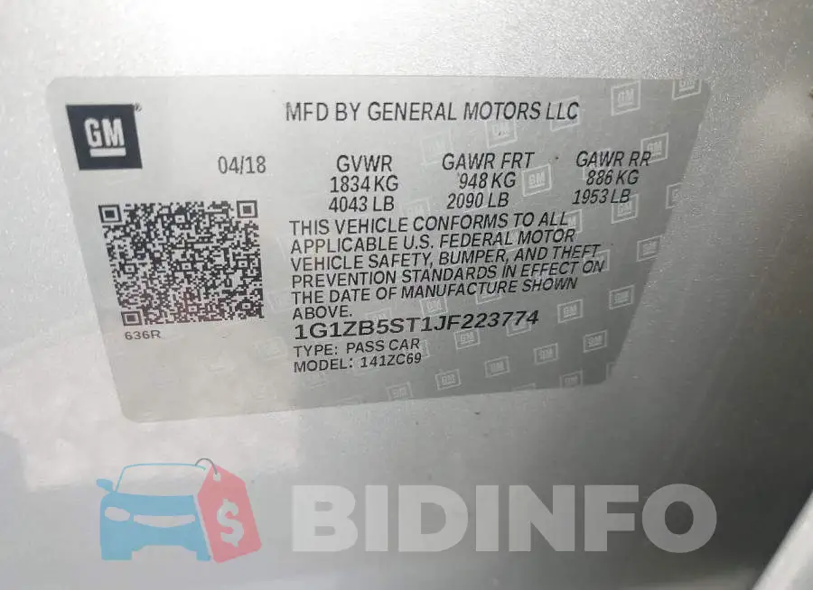 1G1ZB5ST1JF223774 Photo# 9