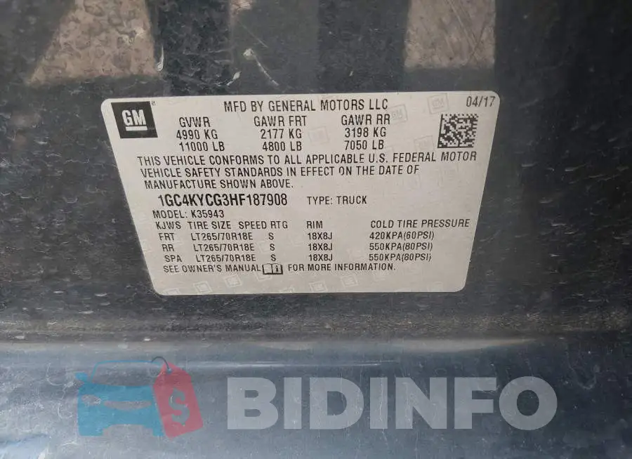 1GC4KYCG3HF187908 Photo# 9
