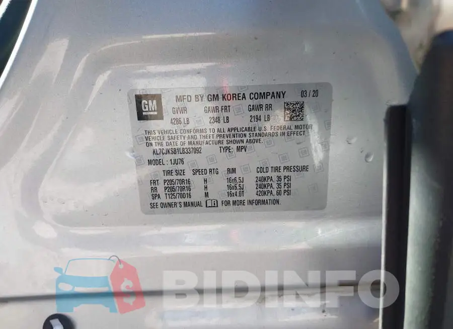 KL7CJKSB1LB337092 Photo# 9
