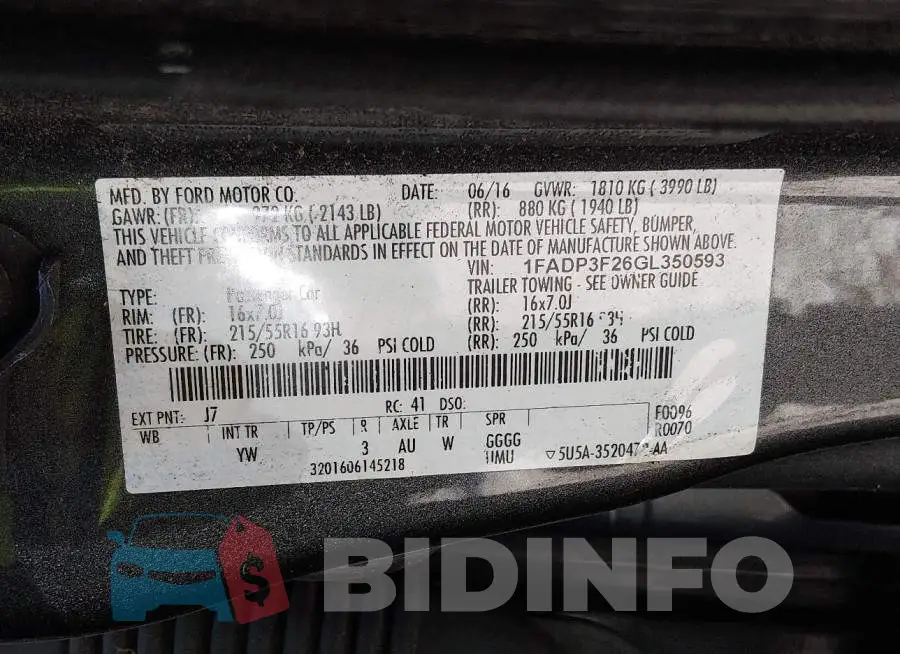 1FADP3F26GL350593 Photo# 9
