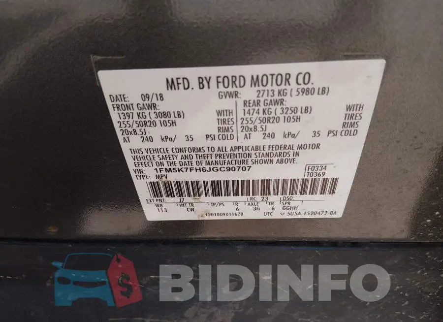 1FM5K7FH6JGC90707 Photo# 9