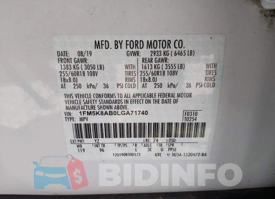 1FM5K8AB0LGA71740 Photo# 9