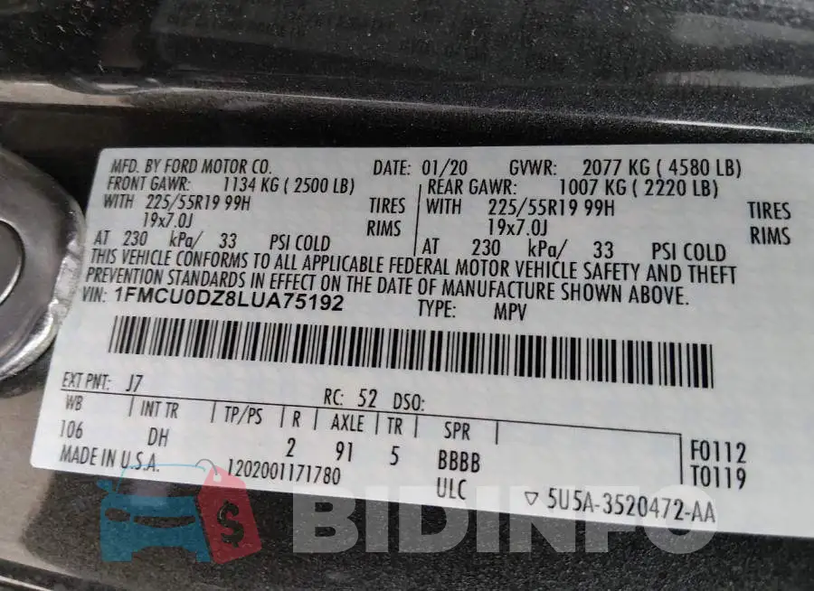 1FMCU0DZ8LUA75192 Photo# 9