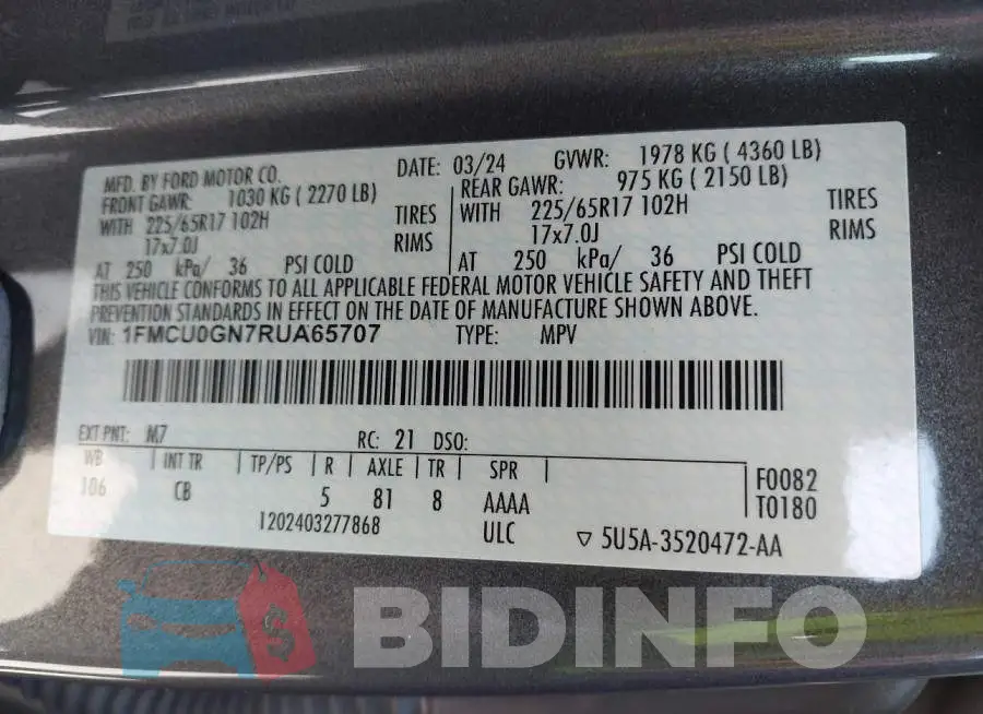 1FMCU0GN7RUA65707 Photo# 9