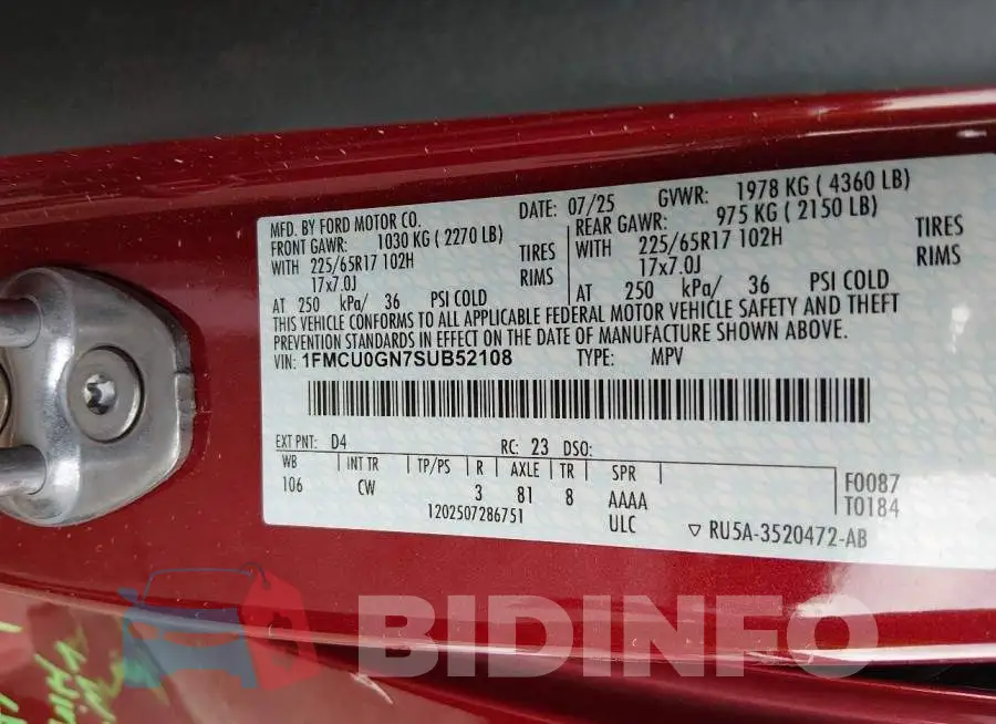 1FMCU0GN7SUB52108 Photo# 9