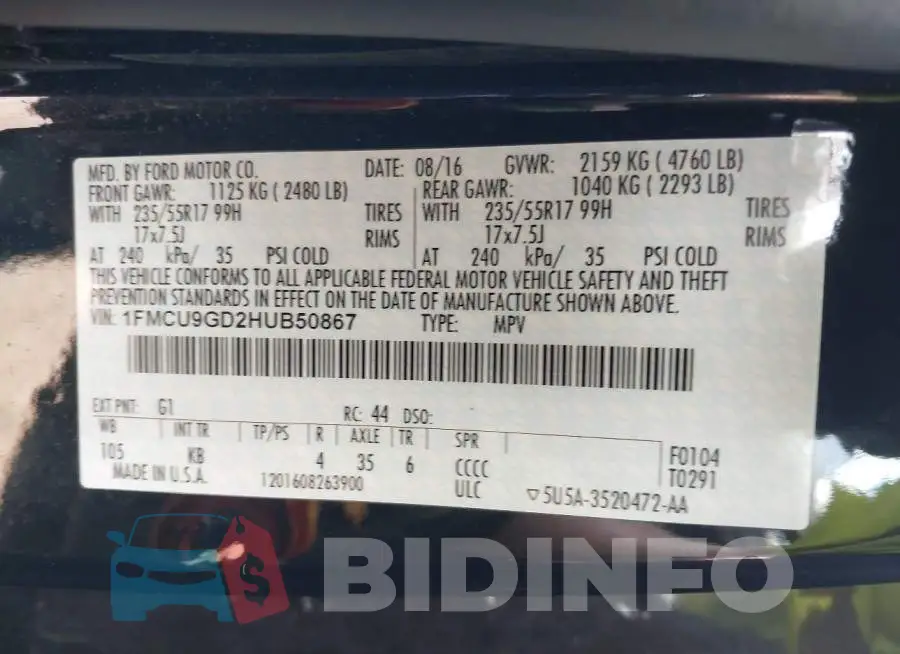1FMCU9GD2HUB50867 Photo# 9