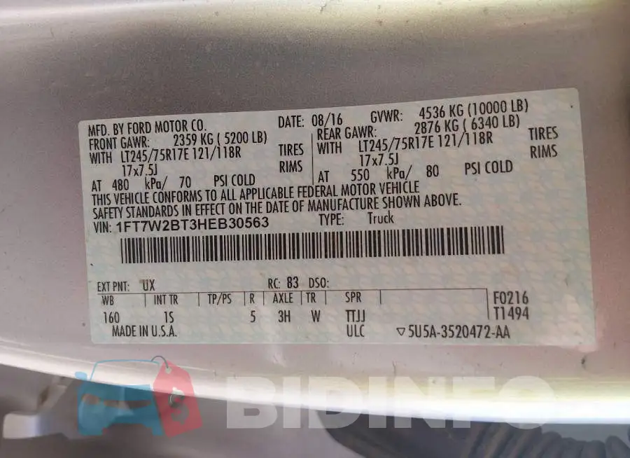 1FT7W2BT3HEB30563 Photo# 9