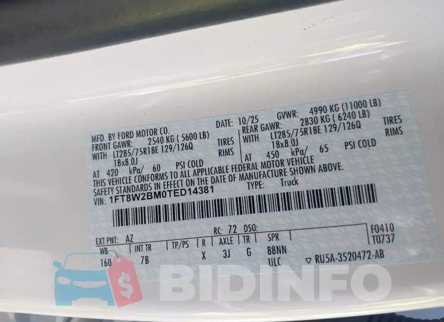 1FT8W2BM0TED14381 Photo# 9