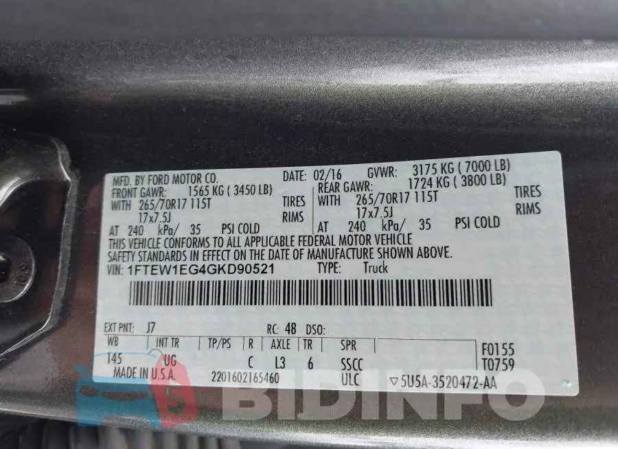 1FTEW1EG4GKD90521 Photo# 9