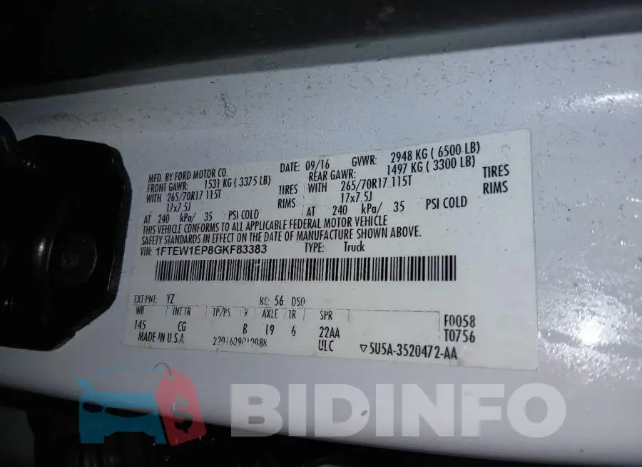 1FTEW1EP8GKF83383 Photo# 9