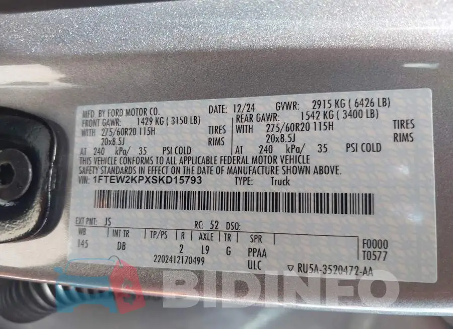 1FTEW2KPXSKD15793 Photo# 9
