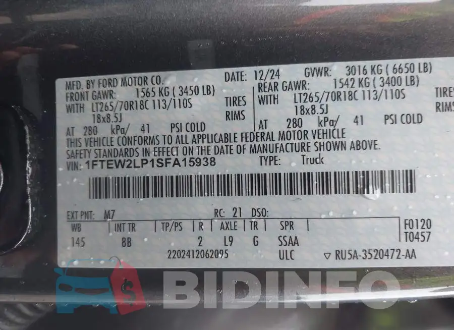 1FTEW2LP1SFA15938 Photo# 9