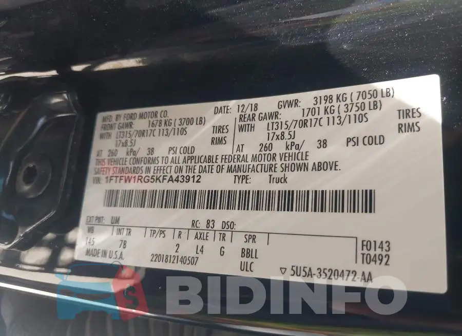 1FTFW1RG5KFA43912 Photo# 9