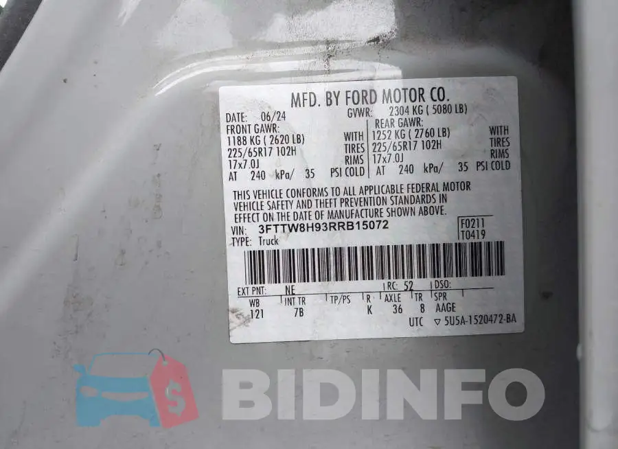 3FTTW8H93RRB15072 Photo# 9