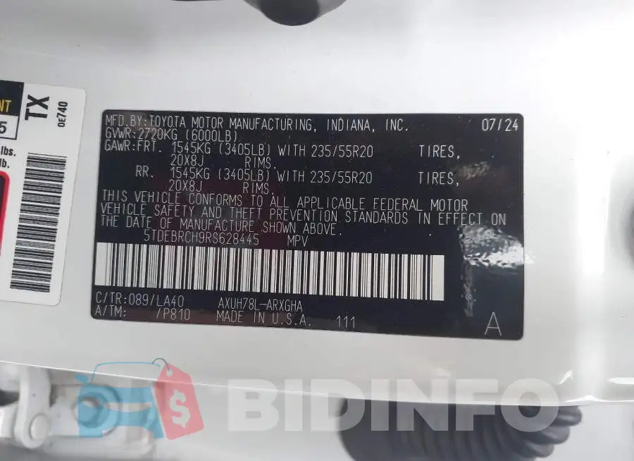 5TDEBRCH9RS628445 Photo# 9