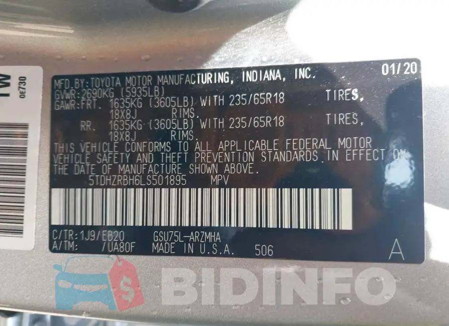 5TDHZRBH6LS501895 Photo# 9