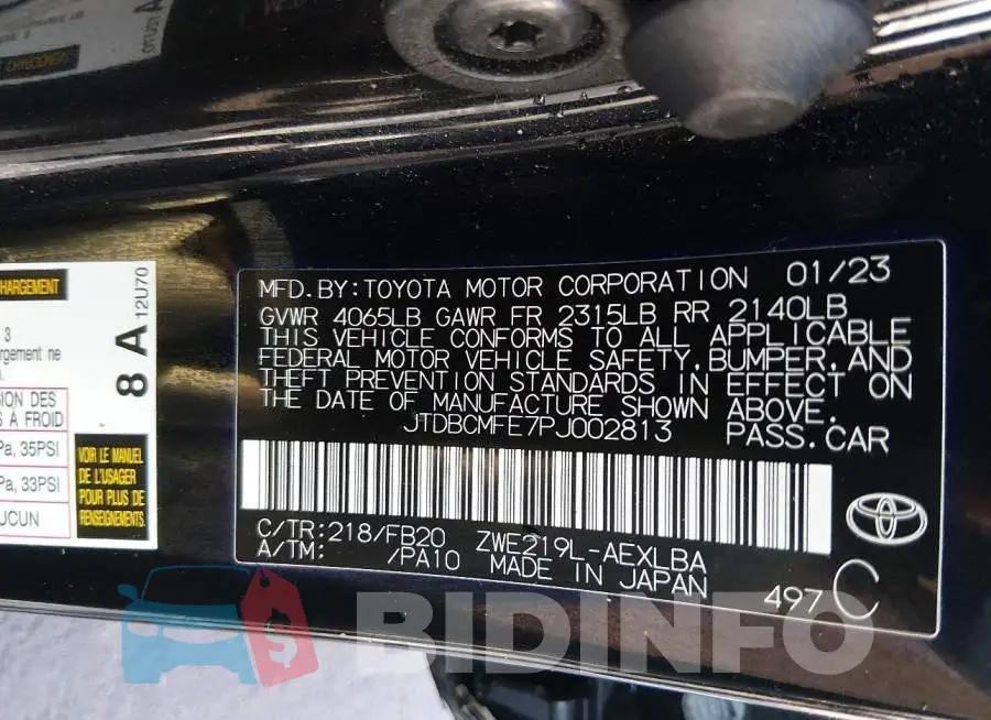 JTDBCMFE7PJ002813 Photo# 9
