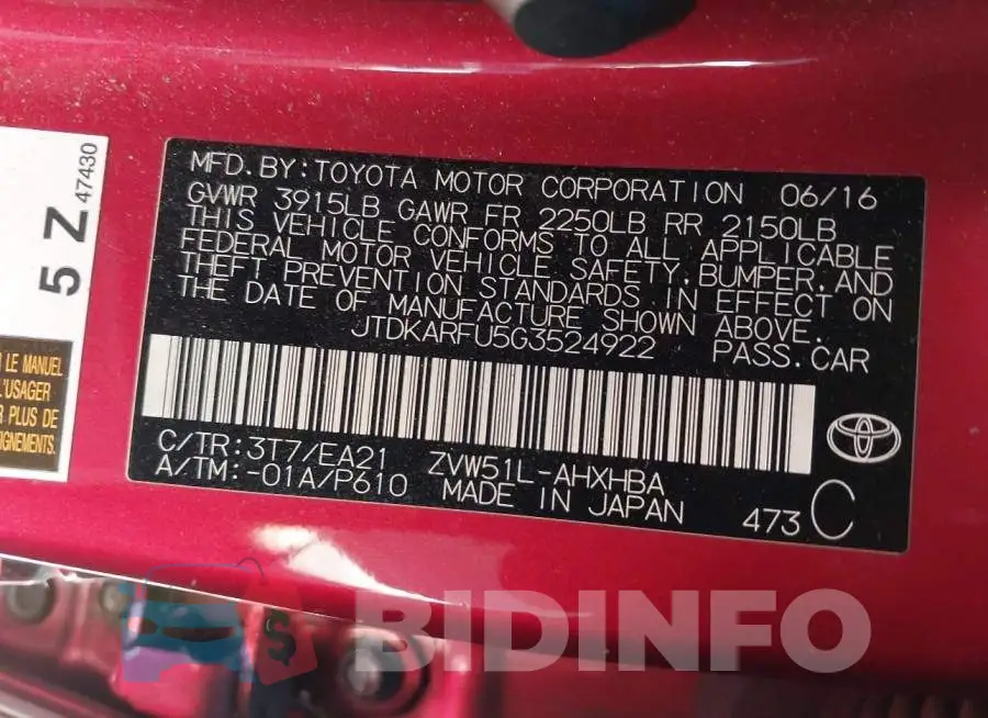 JTDKARFU5G3524922 Photo# 9
