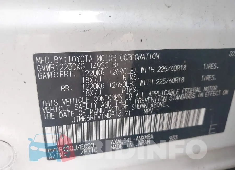 JTME6RFV1MD513171 Photo# 9