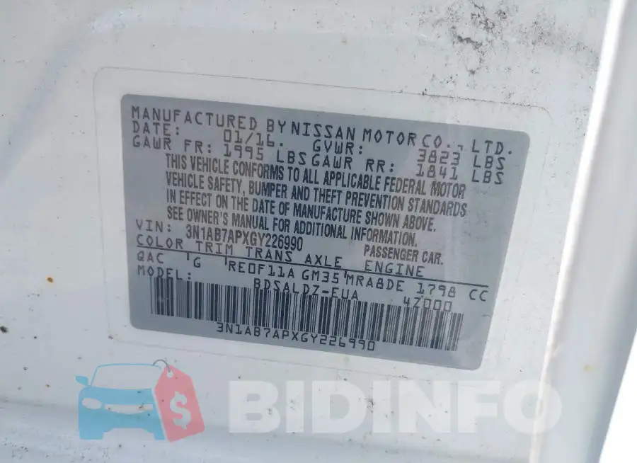 3N1AB7APXGY226990 Photo# 9