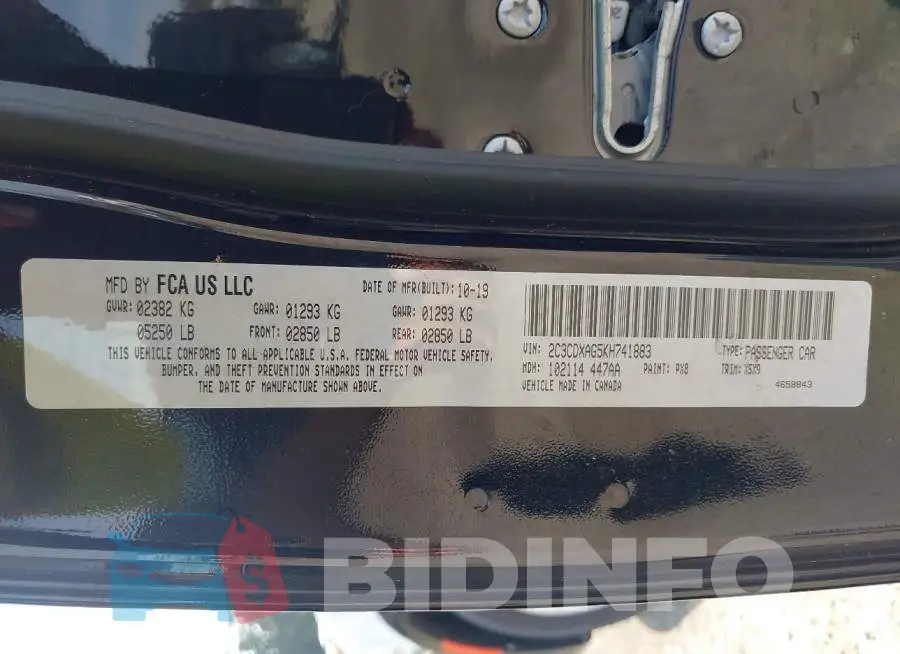 2C3CDXAG5KH741883 Photo# 9