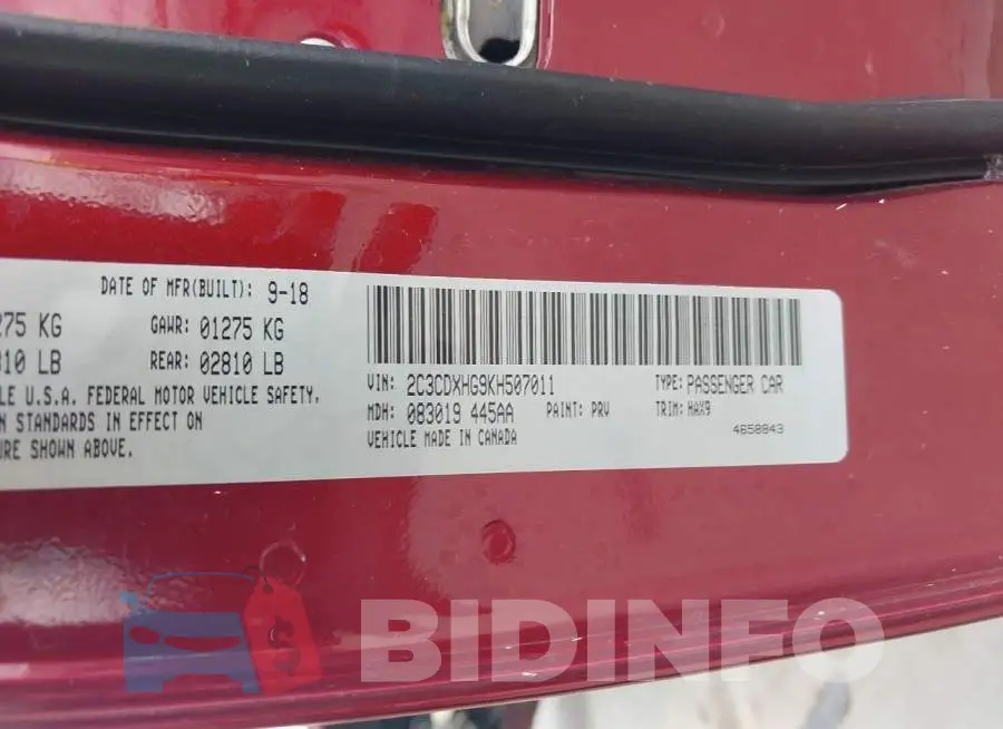2C3CDXHG9KH507011 Photo# 9