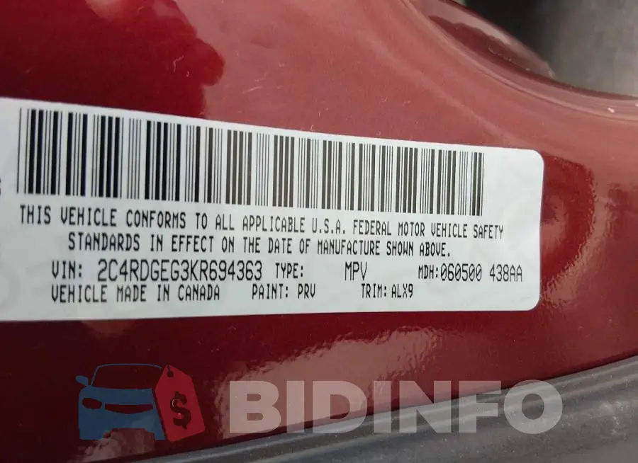 2C4RDGEG3KR694363 Photo# 9