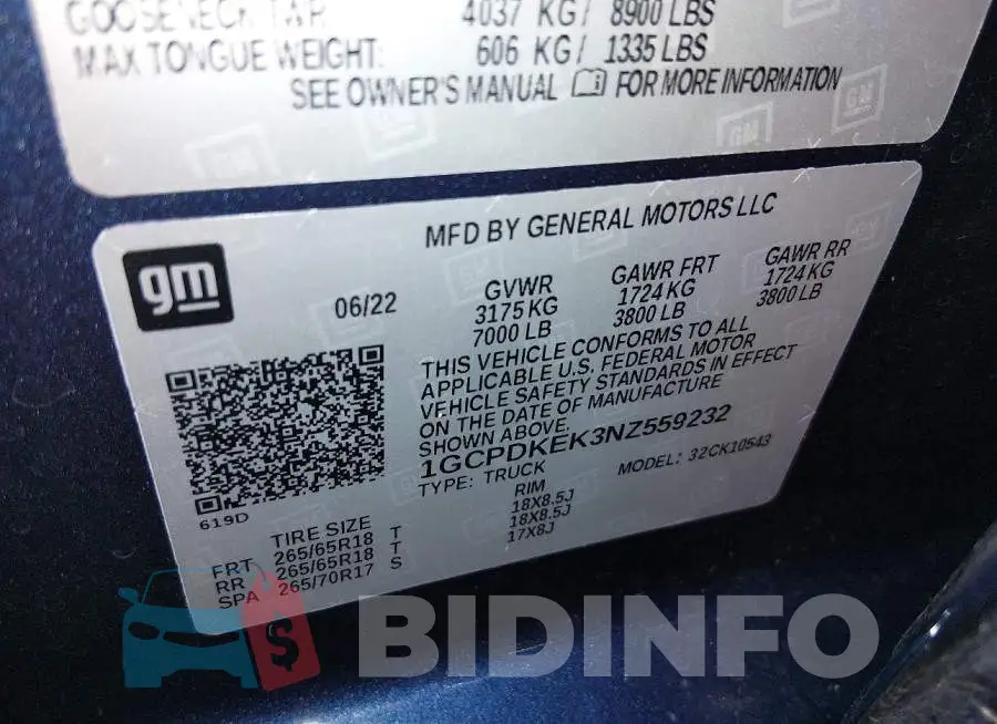 1GCPDKEK3NZ559232 Photo# 9