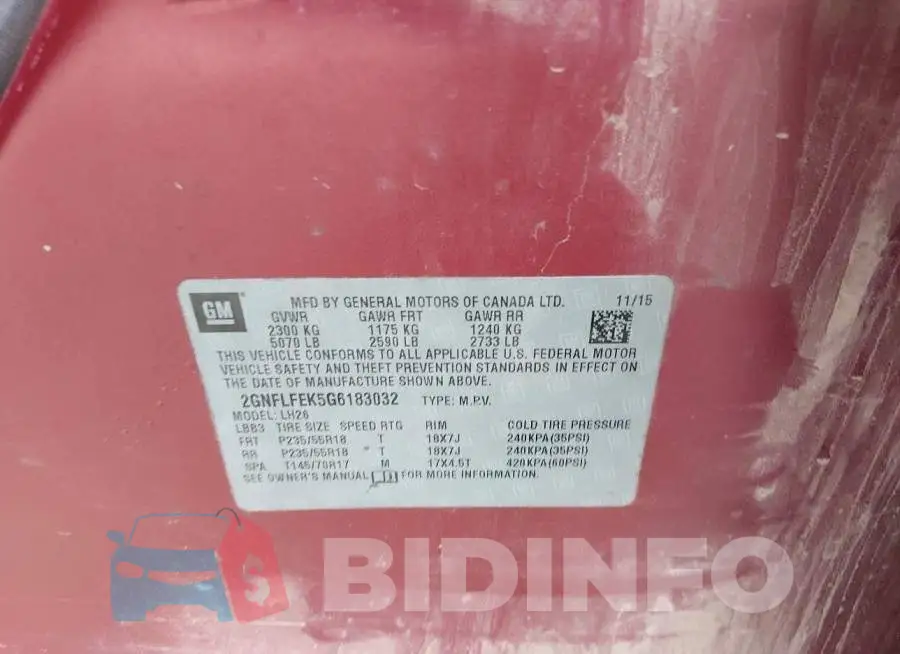 2GNFLFEK5G6183032 Photo# 9