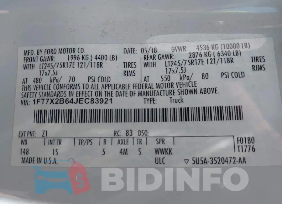 1FT7X2B64JEC83921 Photo# 9
