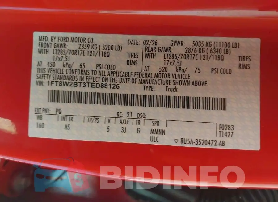 1FT8W2BT3TED88126 Photo# 8