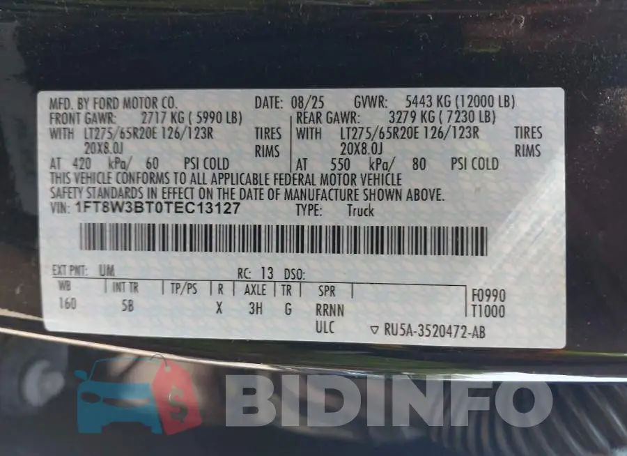 1FT8W3BT0TEC13127 Photo# 9