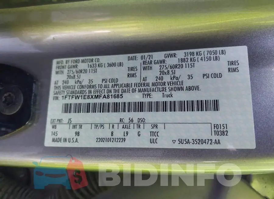 1FTFW1E8XMFA81685 Photo# 9