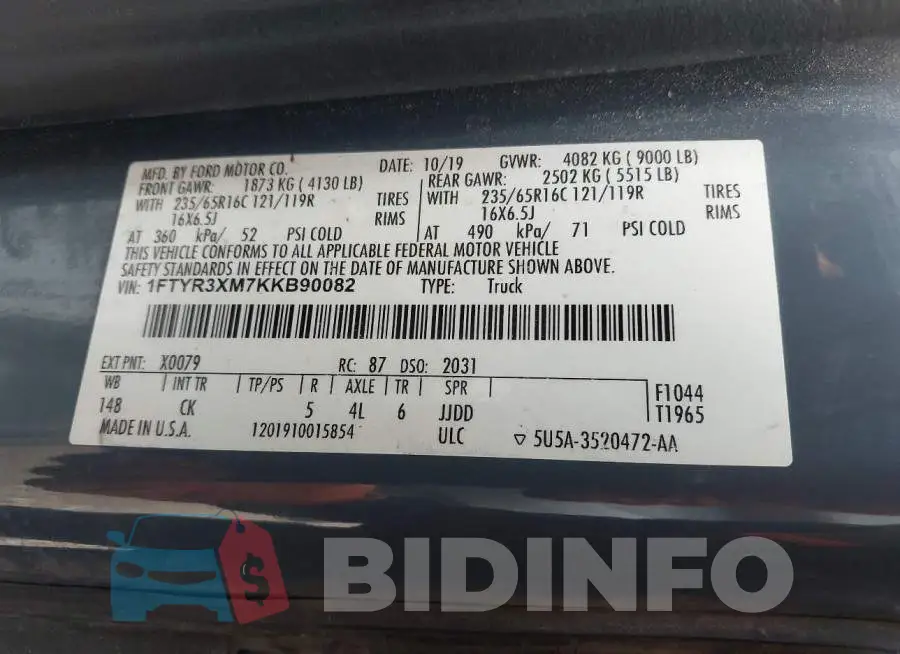 1FTYR3XM7KKB90082 Photo# 9