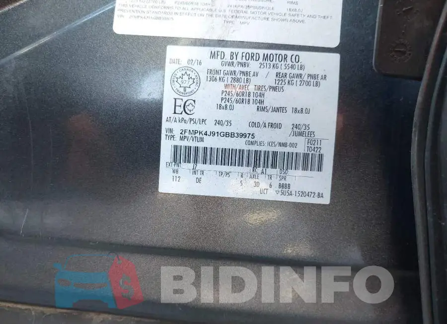 2FMPK4J91GBB39975 Photo# 9
