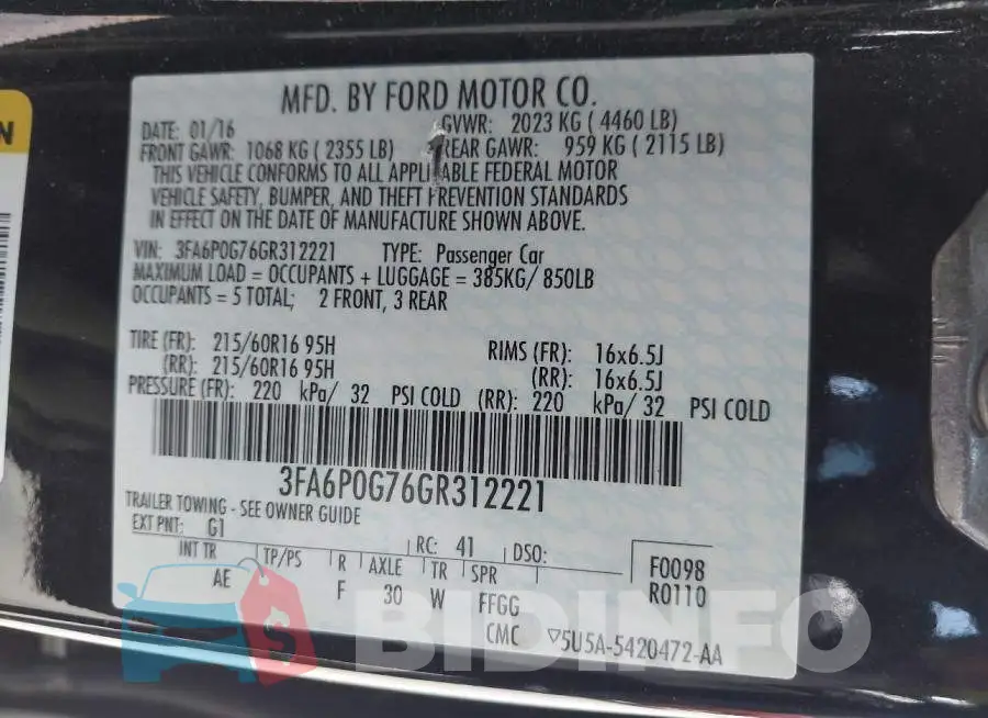3FA6P0G76GR312221 Photo# 9