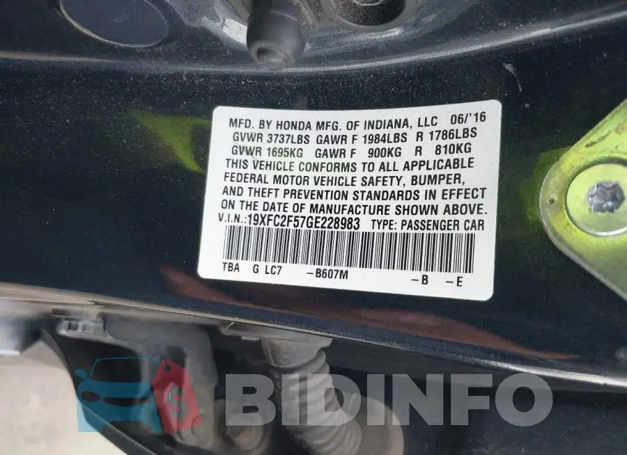 19XFC2F57GE228983 Photo# 9