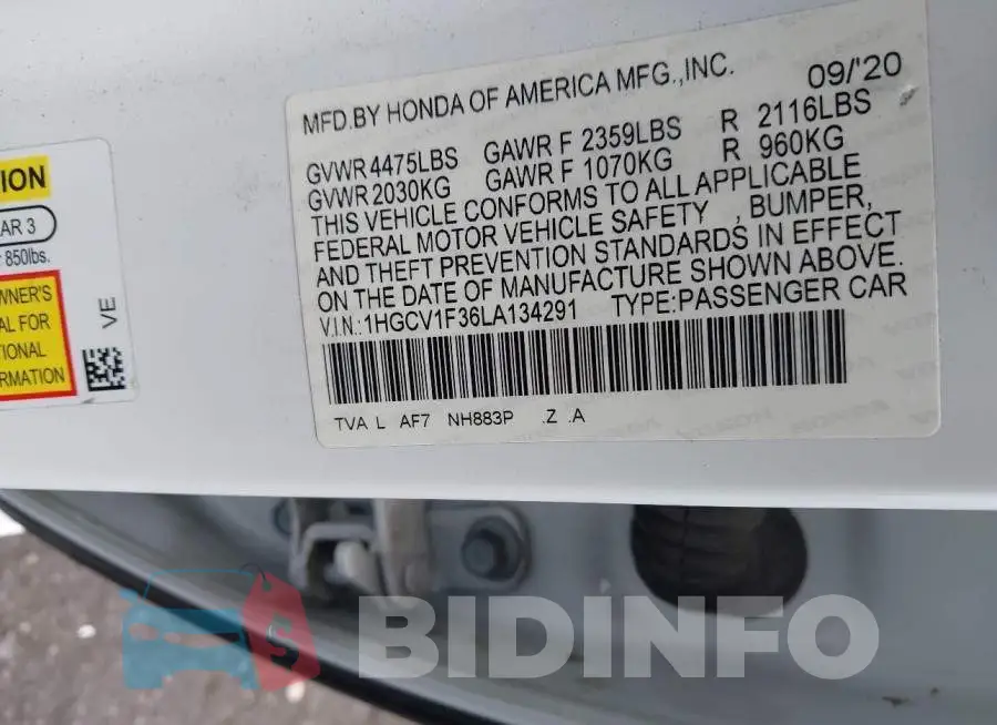 1HGCV1F36LA134291 Photo# 9