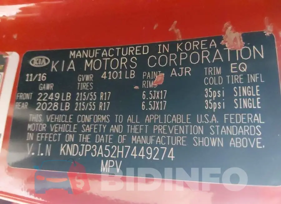 KNDJP3A52H7449274 Photo# 9