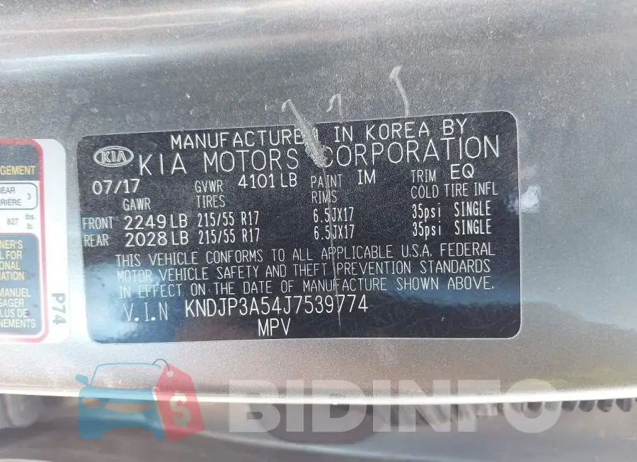 KNDJP3A54J7539774 Photo# 9