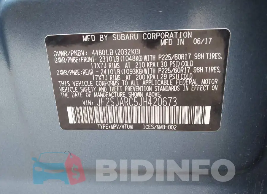 JF2SJARC5JH420673 Photo# 9