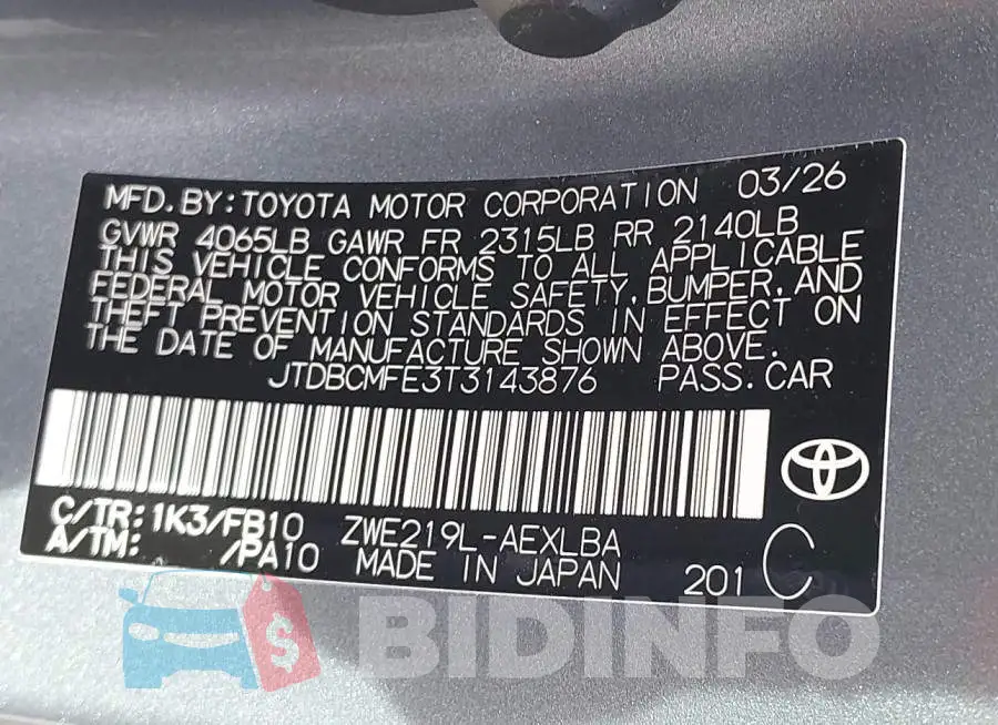 JTDBCMFE3T3143876 Photo# 9