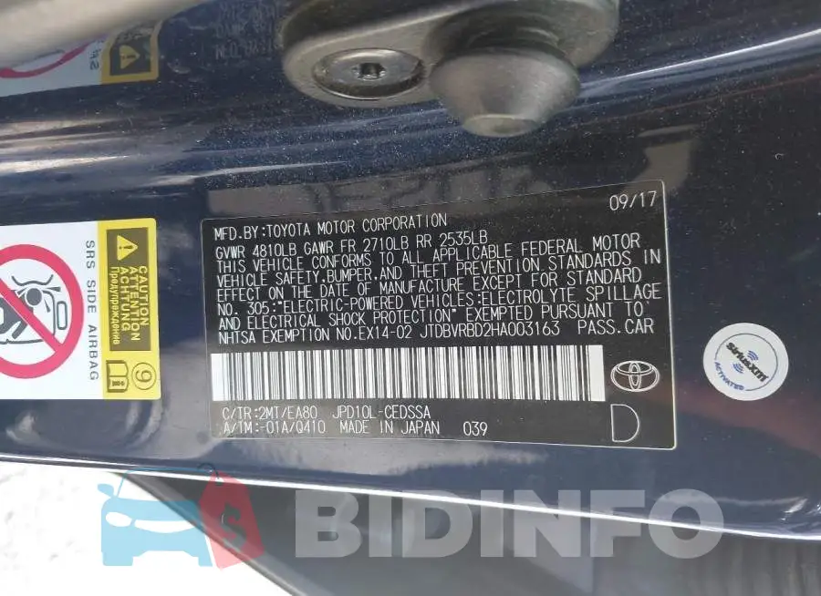 JTDBVRBD2HA003163 Photo# 9