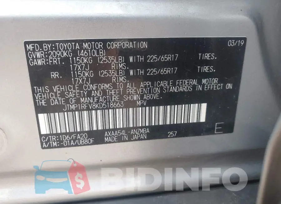 JTMP1RFV8KD518663 Photo# 9