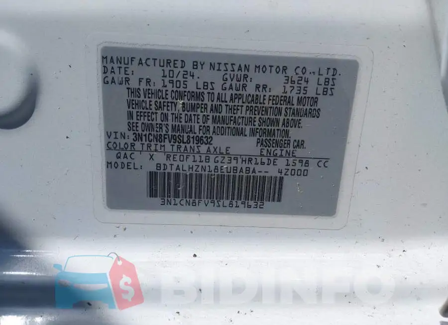 3N1CN8FV9SL819632 Photo# 9